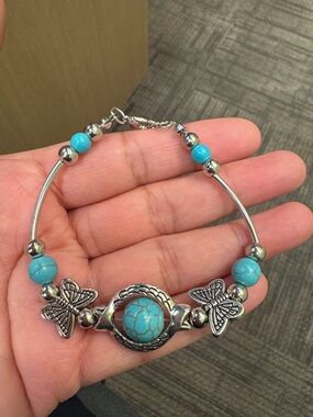 Turquoise colour Butterfly Silver plated  Bracelet - Women Jewelry